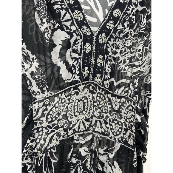VTG Mixit Dress Sze 10 Sheer Silk Beaded Flowy Ethereal Romantic Y2k Black White - Picture 4 of 13